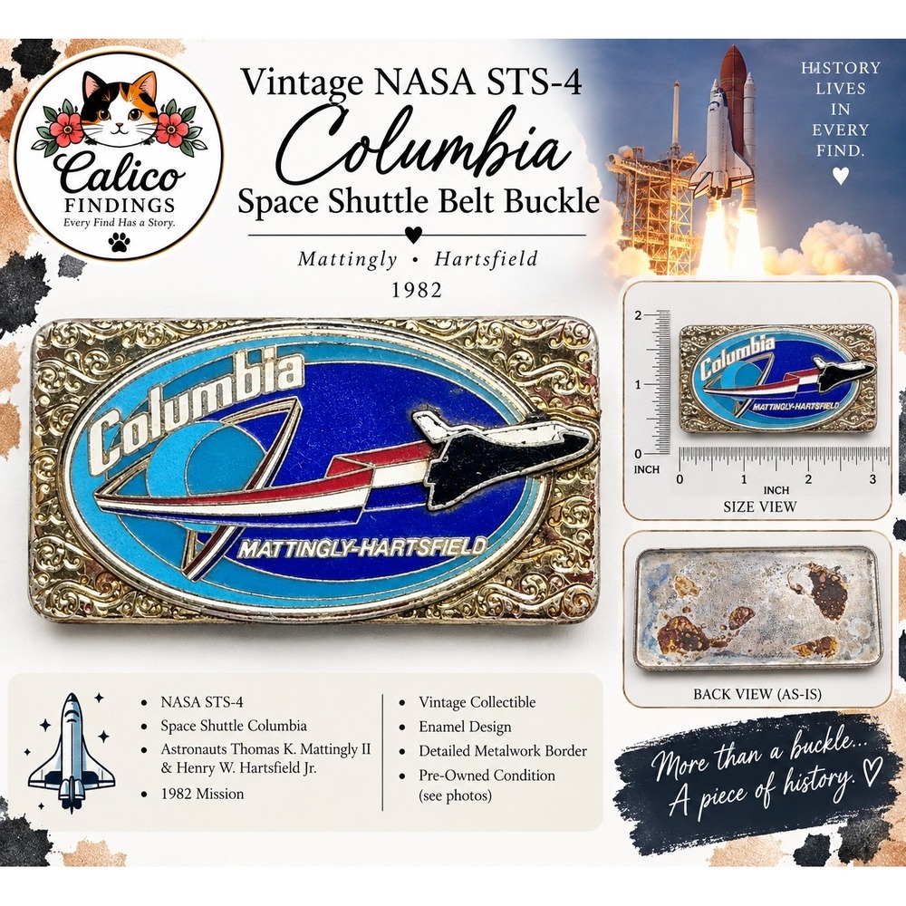 Vintage NASA STS-4 Columbia Space Shuttle Mattingly Hartsfield Belt Buckle I